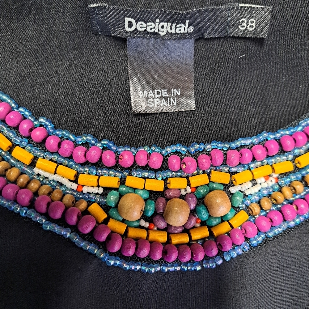 Desigual Black High-Low Dress with Multicolor Sunburst Print - Picture 7 of 10